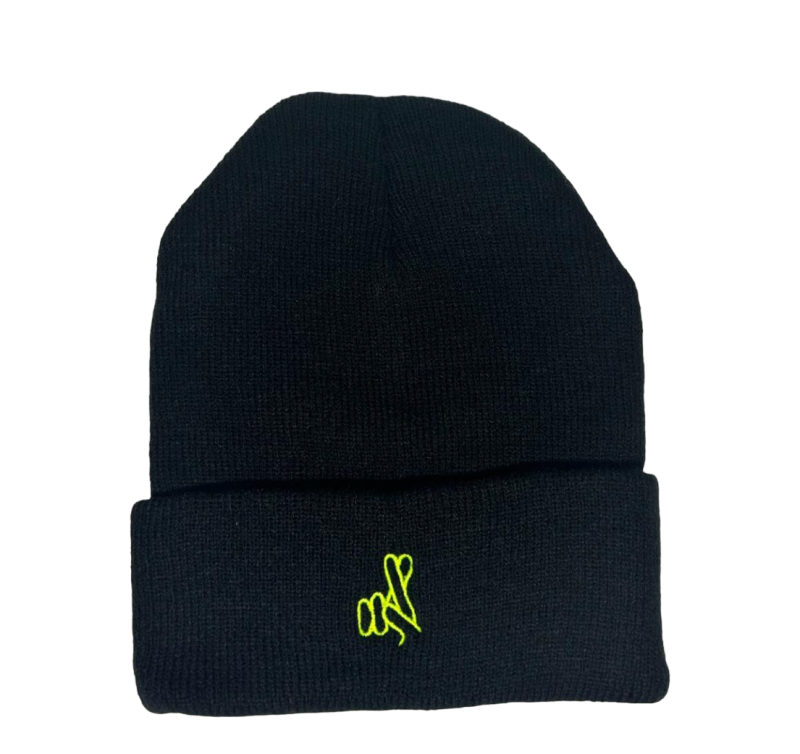 Bonnet Sabadell noir - broderie jaune fluo